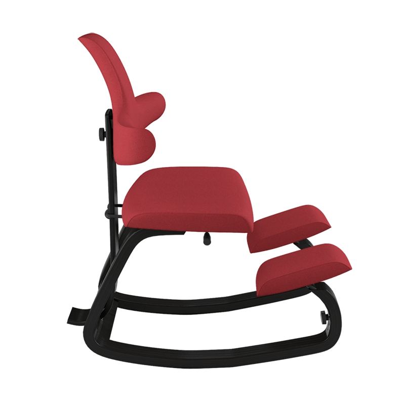 Chaise ergonomique en bois et tissu rouge - ThatSit Varier®