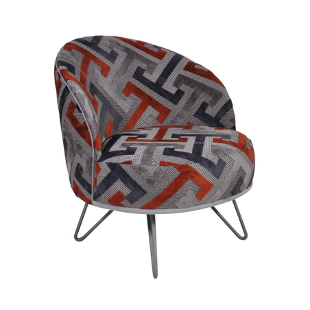Fauteuil lounge design art déco orange et gris avec pieds épingle – Léa