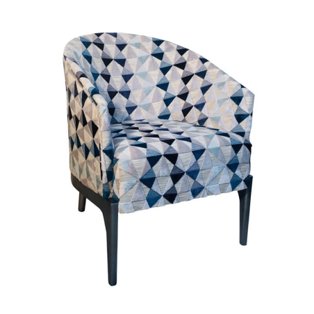 Fauteuil tonneau à motifs bleus structure en bois - Victor