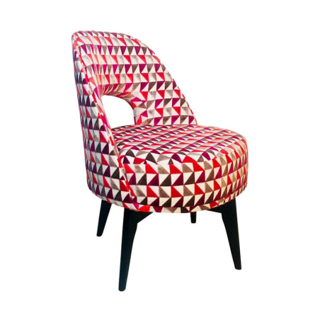 Fauteuil bas pivotant en tissu à motifs géométriques roses - Hugo
