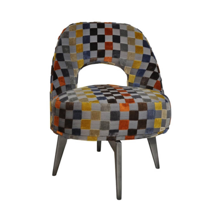 Chauffeuse pivotante en tissu à motifs carrés made in France - Hugo