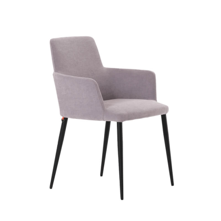 Fauteuil de salle à manger confortable en tissu gris et pieds métal - Rob Mobitec