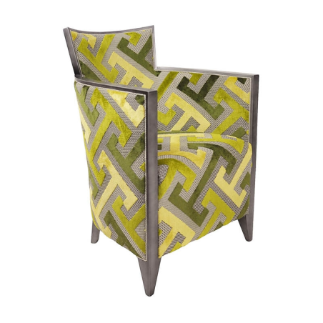 Fauteuil en bois et tissu à motifs géométriques verts - Nathan 