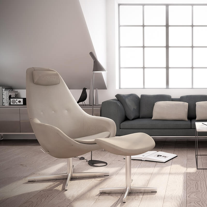 Fauteuil ergonomique design avec repose pieds en tissu beige - Kokon