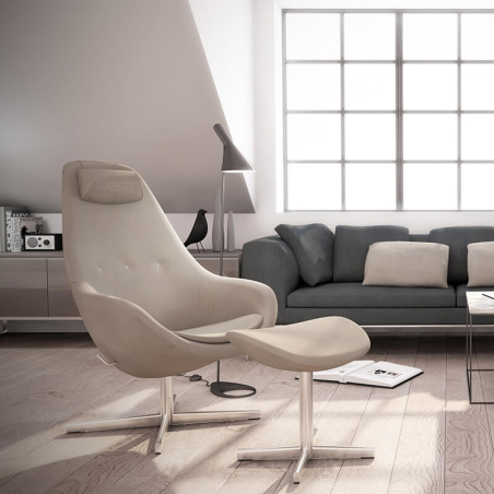 Fauteuil ergonomique design avec repose pieds en tissu beige - Kokon