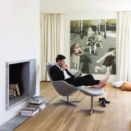 Fauteuil relax avec repose-pieds en tissu gris - Kokon