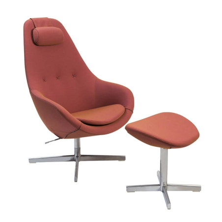 Fauteuil relax pivotant avec repose-pieds en tissu rouge - Kokon