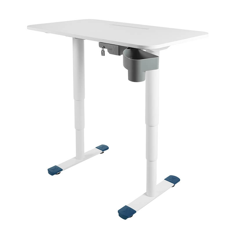 Bureau électrique réglable en hauteur blanc avec porte crayon et coffre - Sitness X