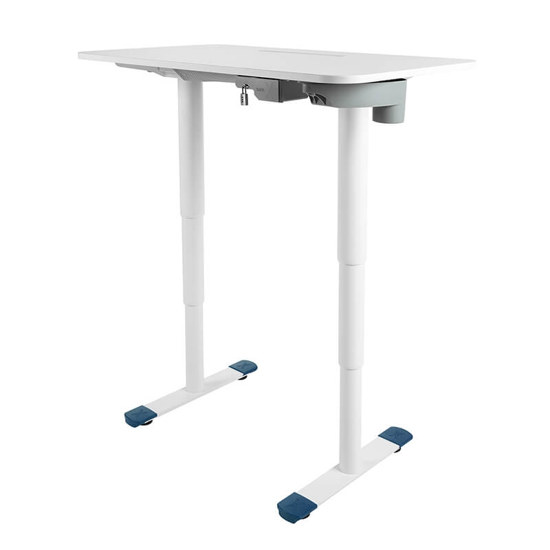 Bureau réglable relevable blanc avec porte crayon et coffre - Sitness