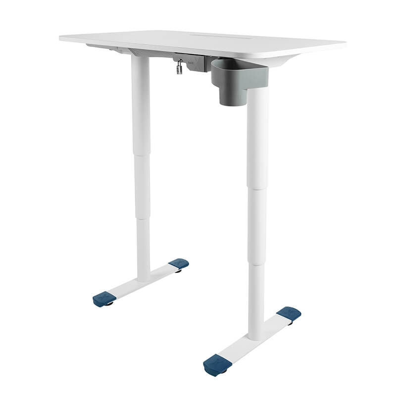 Bureau évolutif réglable blanc avec pot à crayon et coffre - Sitness X