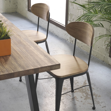 Chaise en bois et métal noir industriel - Austin