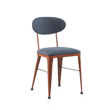 Chaise industrielle confortable en métal bronze et tissu bleu - Austin