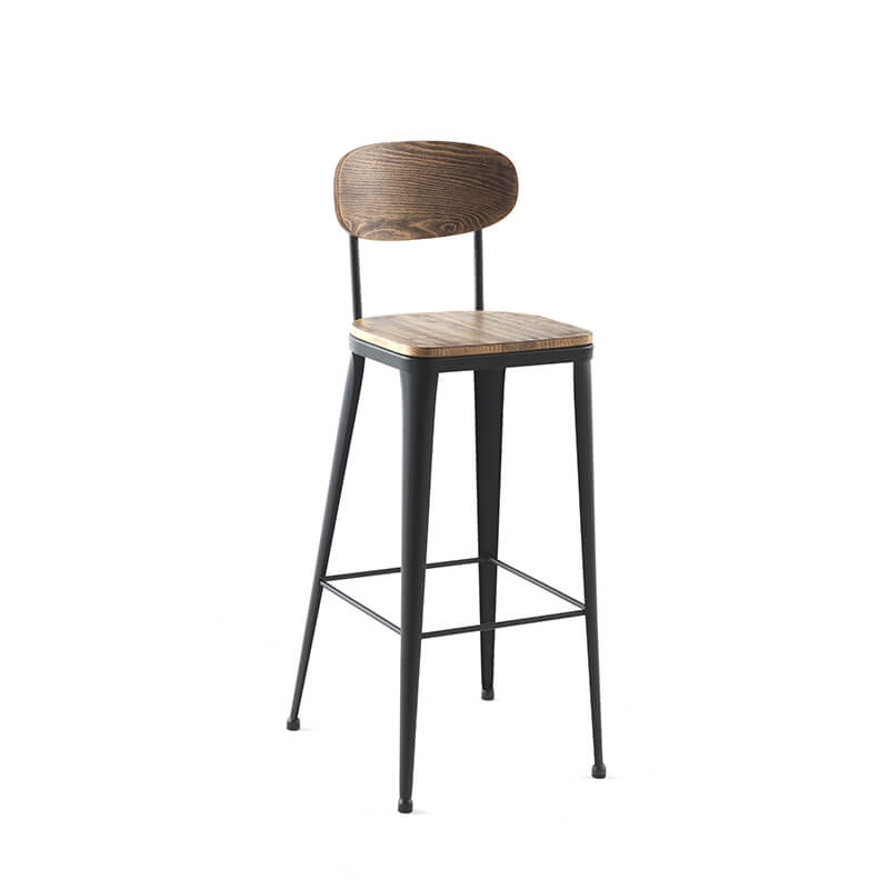 Tabouret haut industriel en bois et métal noir - Austin