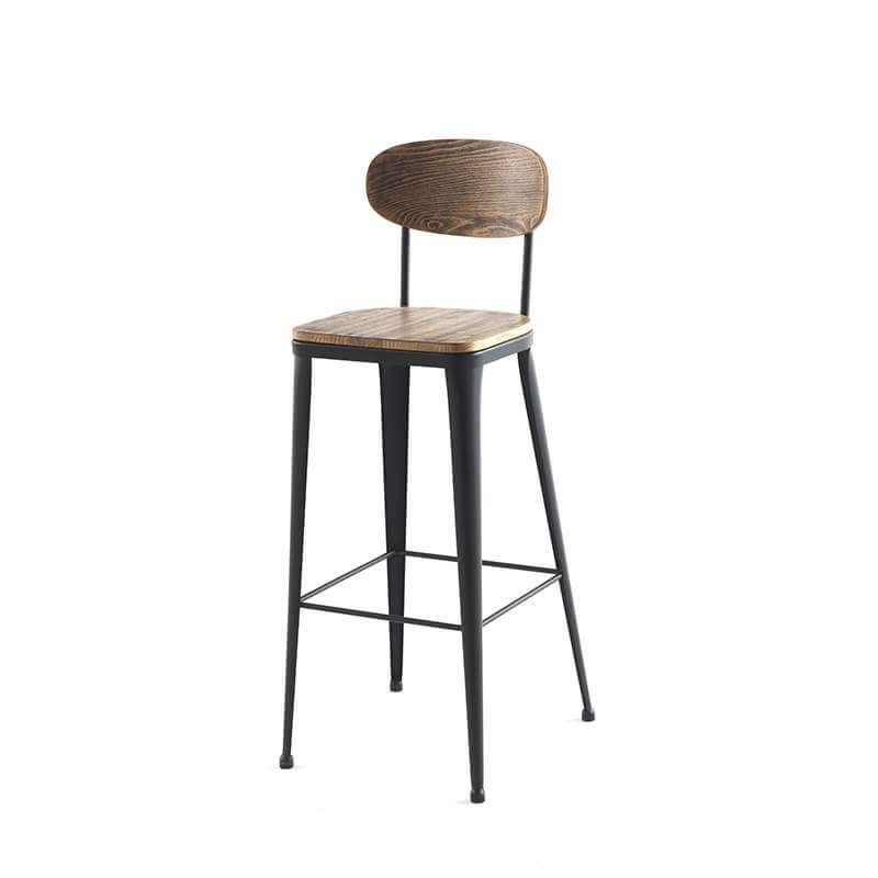Tabouret haut bois industriel et métal noir - Austin