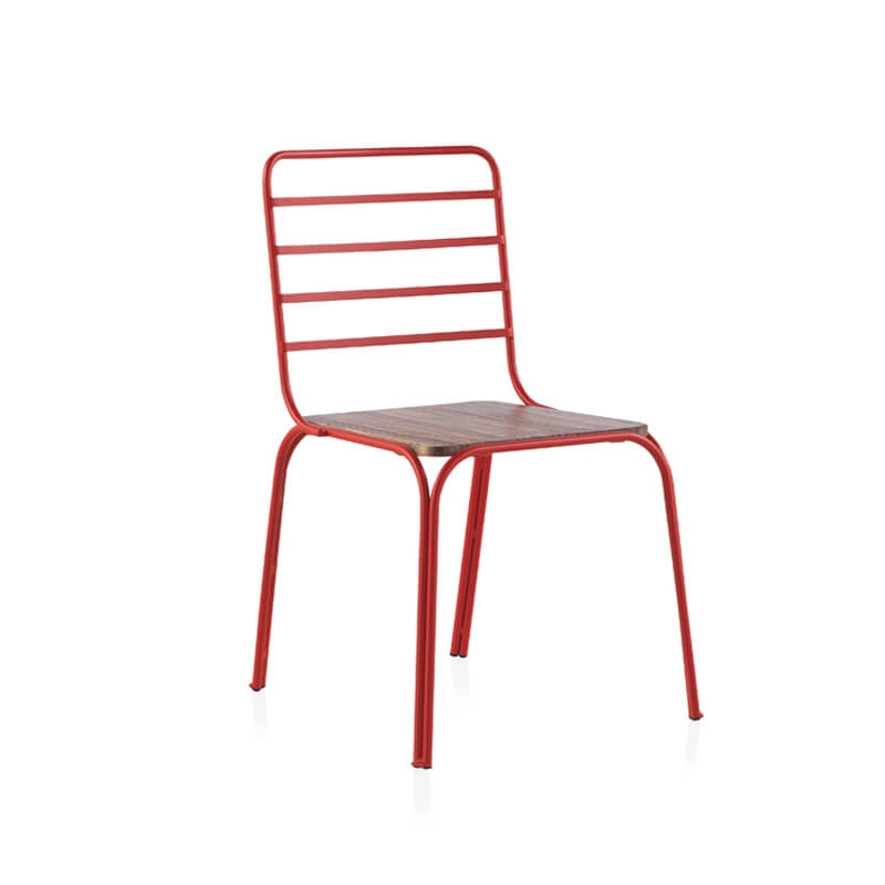 Chaise métal et bois vintage rouge made in Spain - Nantes