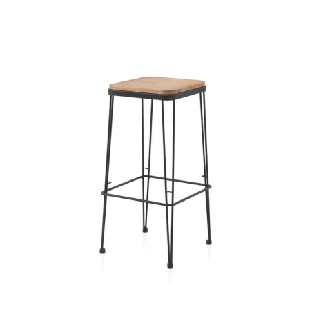 Tabouret assise bois pied métal noir style industriel - Riopar