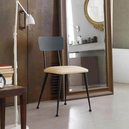 Chaise en métal noire et crème rembourrée pour salle à manger - Lanuza