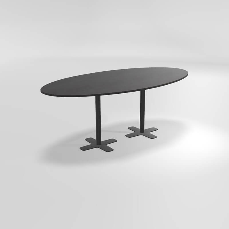 Table hauteur 90 cm ovale en stratifié avec deux pieds