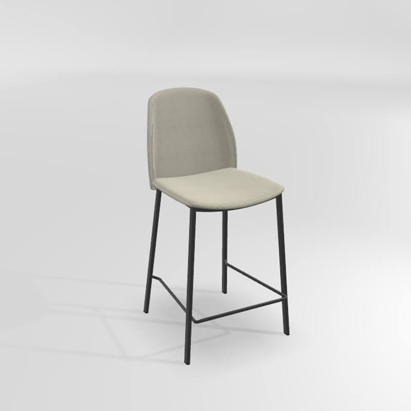 Tabouret avec dossier en tissu et pieds métal