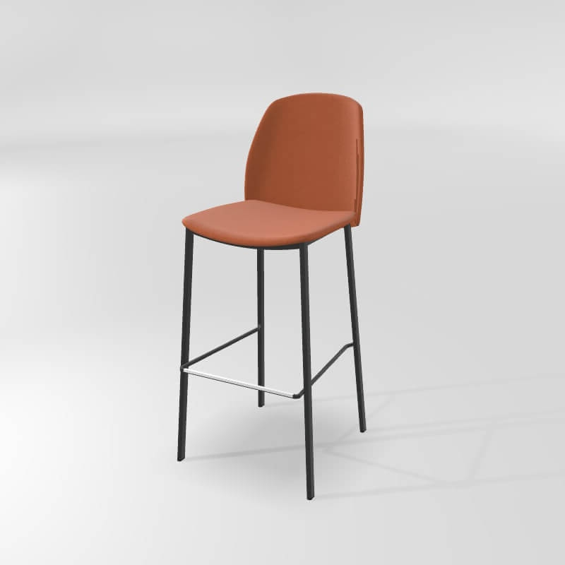 Tabouret de bar avec dossier en tissu orange