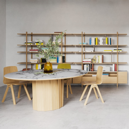 Table française ronde en bois avec plateau céramique - Volute