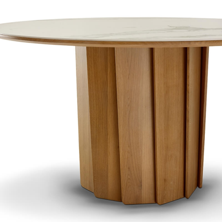 Table ronde en céramique avec piétement bois fabrication française - Volute