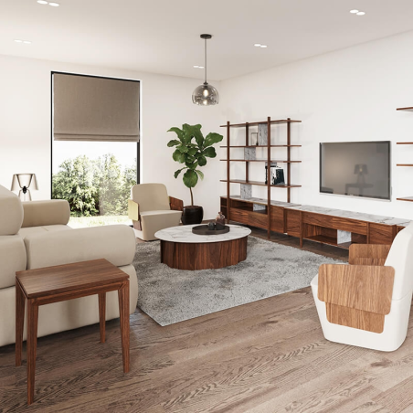 Table basse ronde en bois et céramique made in France - Volute