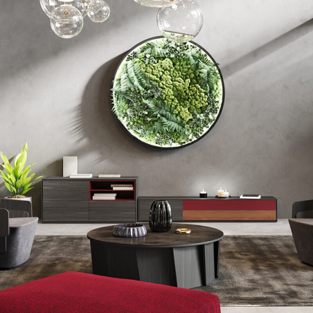 Table basse design ronde en bois et céramique made in France - Volute