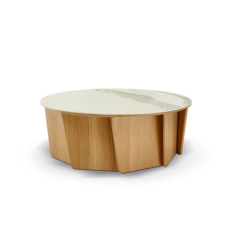 Table basse fabrication française avec plateau céramique et bois - Volute