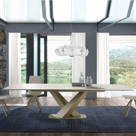 Table de repas design rectangle en céramique avec allonge