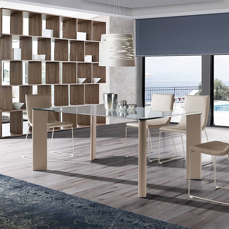 Table de repas design en verre et métal