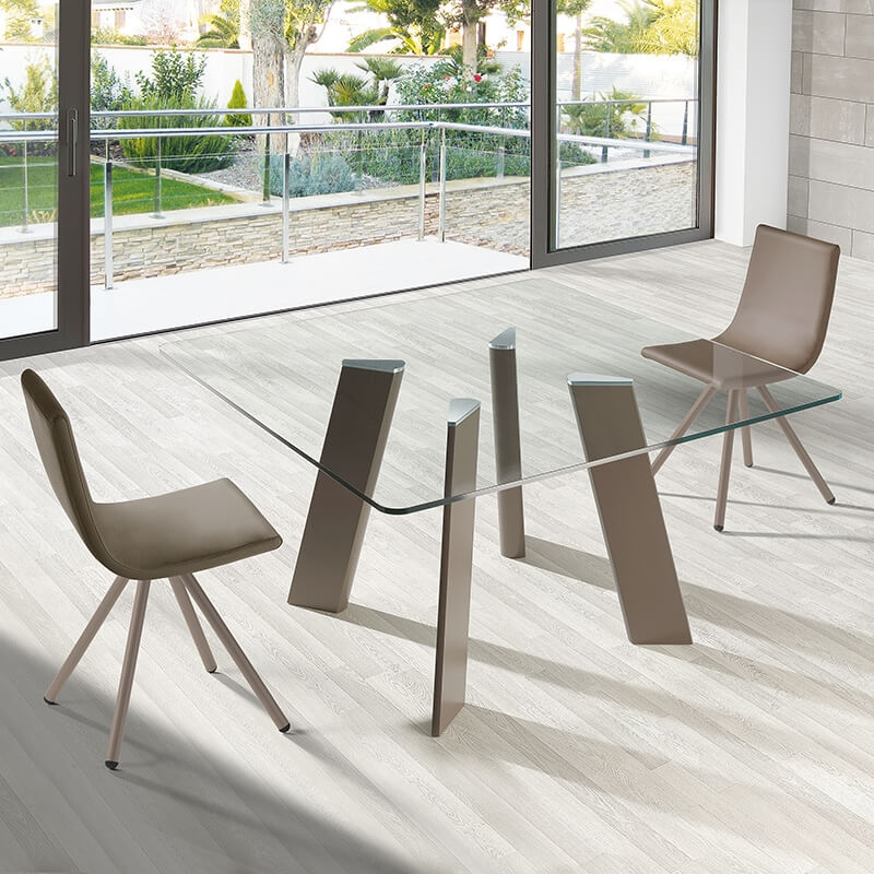 Table de repas carrée en verre et métal made in Spain