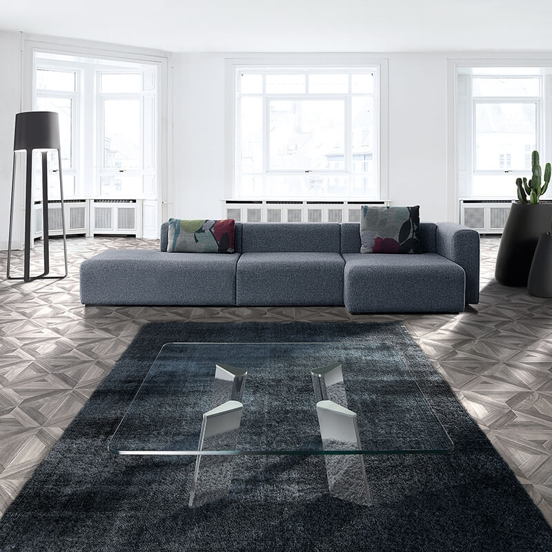 Table basse carrée en verre et métal 