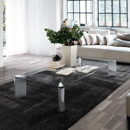 Table basse moderne rectangle en métal et verre