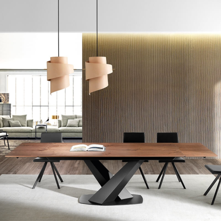 Table de salle à manger en bois extensible avec pied central