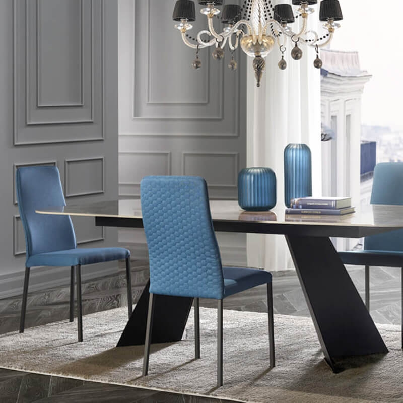 Chaise de salle à manger bleue en tissu made in Italy - Laura