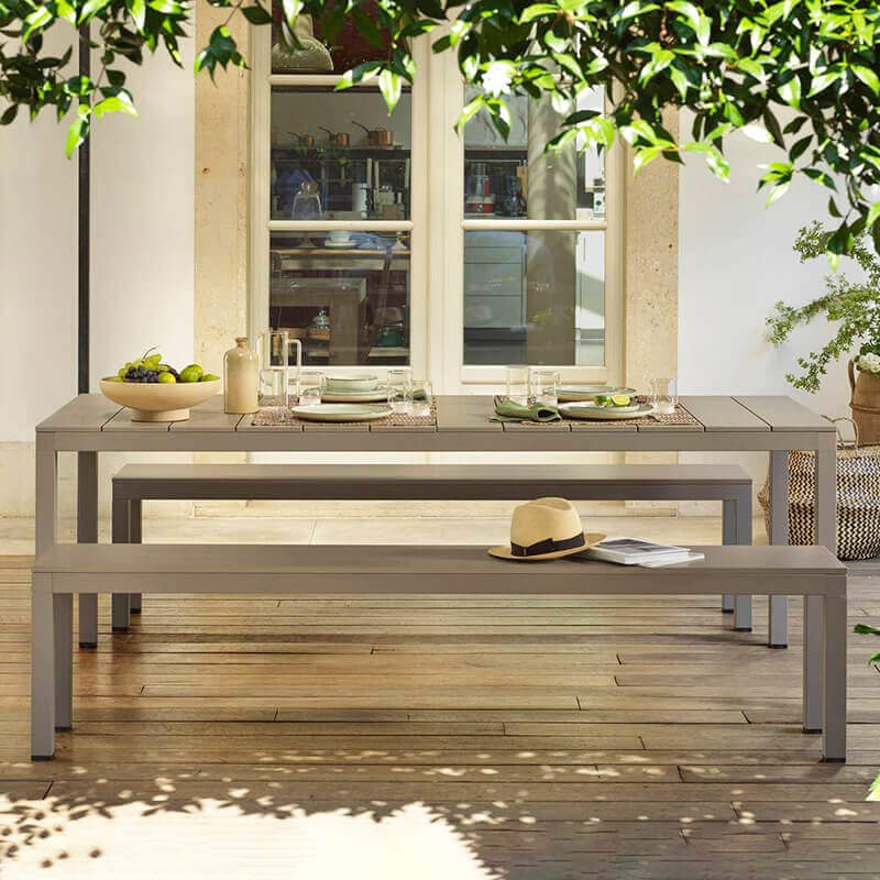 Salon de jardin avec table et bancs en aluminium fabriqué en Italie - Set Rio Bench Alu