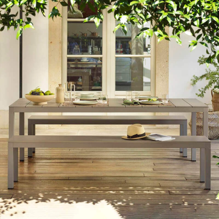 Salon de jardin avec table et bancs en aluminium fabriqué en Italie - Set Rio Bench Alu