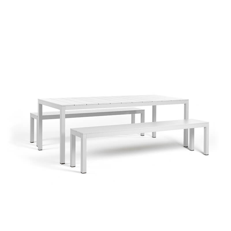Salon de jardin avec table et bancs en aluminium fabriqué en Italie - Set Rio Bench Alu