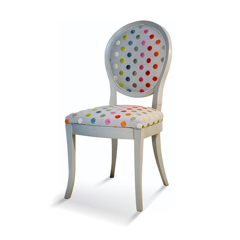 Chaise médaillon en bois massif et tissu fabriquée en France - Pauline