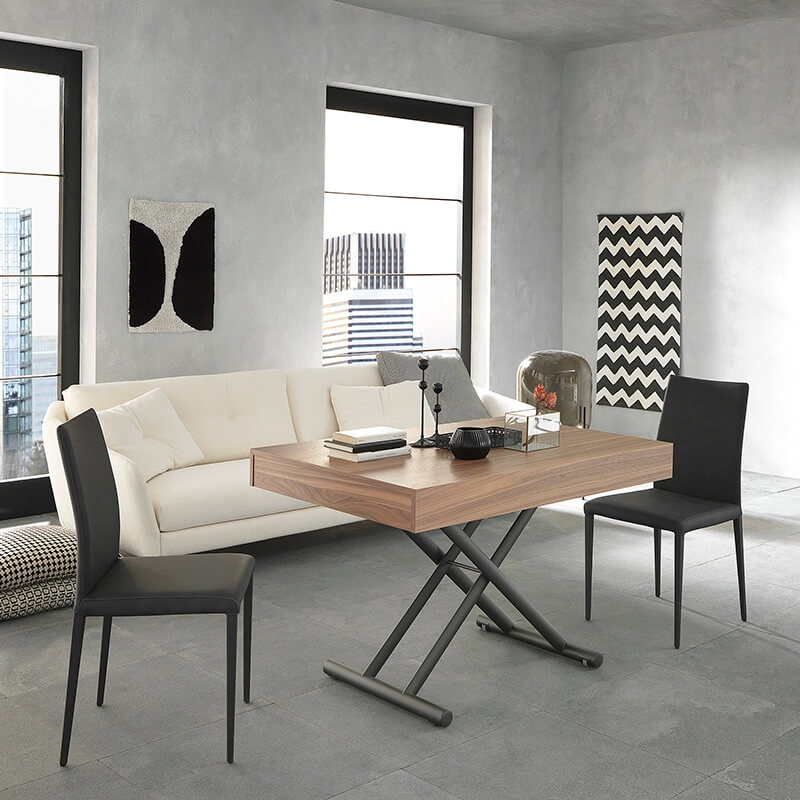 Table italienne grise relevable en noyer canaletto avec allonges - Febo AT046