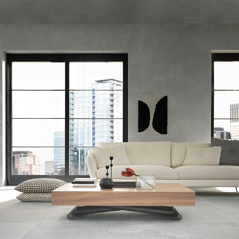 Table italienne relevable en noyer canaletto avec allonges et pieds en acier graphite - Febo AT046