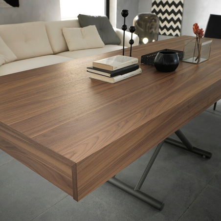 Table italienne avec pieds en acier graphite relevables en noyer canaletto avec allonges - Febo AT046