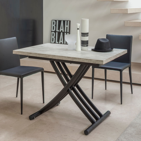 Table italienne avec pieds relevables en acier graphite et plateau coloris ciment rabattable en mélaminé  - Fenice AT050