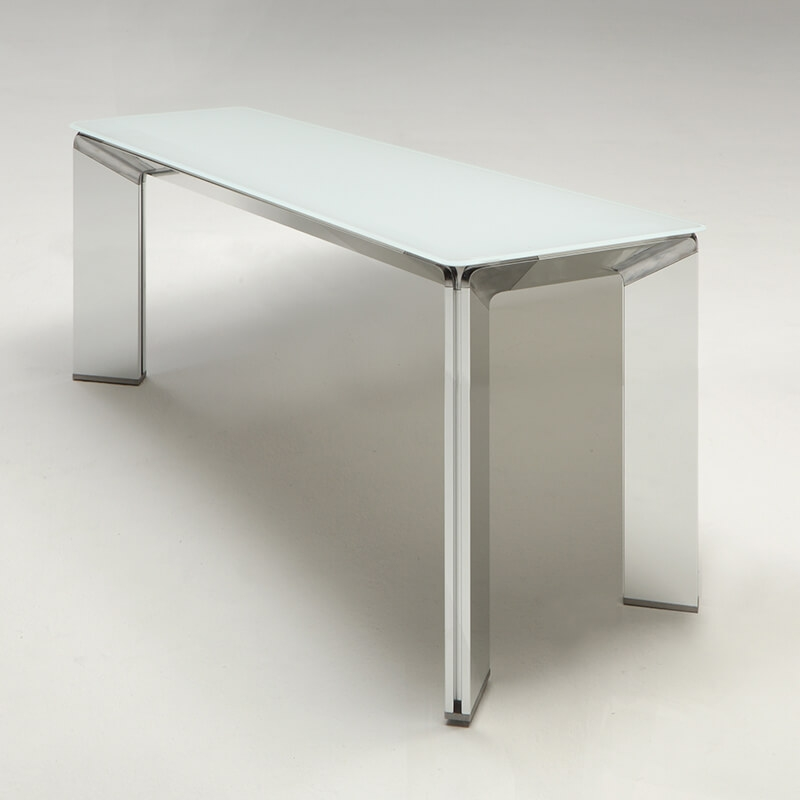 Console en verre verni blanc et pieds en aluminium fabriquée en Italie - Class