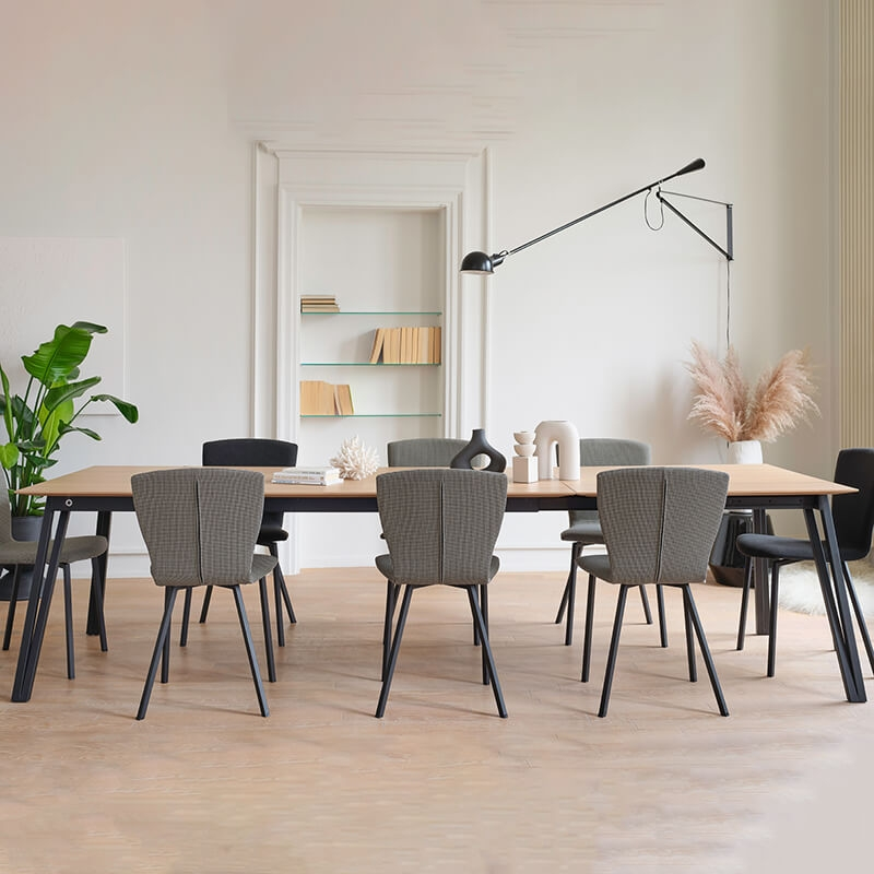 Brest Mobitec® - Table en bois massif extensible avec pieds en métal forme épingle