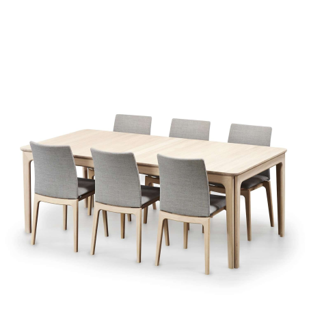 Table scandinave extensible en chaîne blanchi massif de fabrication danoise - SM26-27