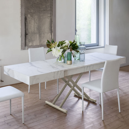 Table relevable en mélaminé effet marbré avec allonges - Ulisse