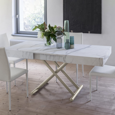 Table relevable en mélaminé imitation marbre avec allonges - Ulisse