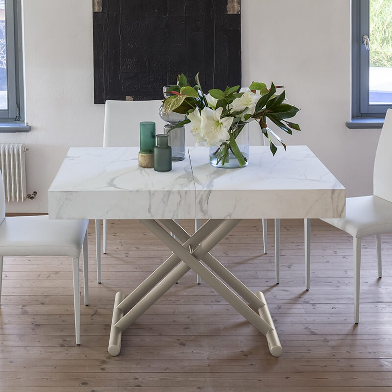 Table relevable en mélaminé effet marbre avec allonges - Ulisse